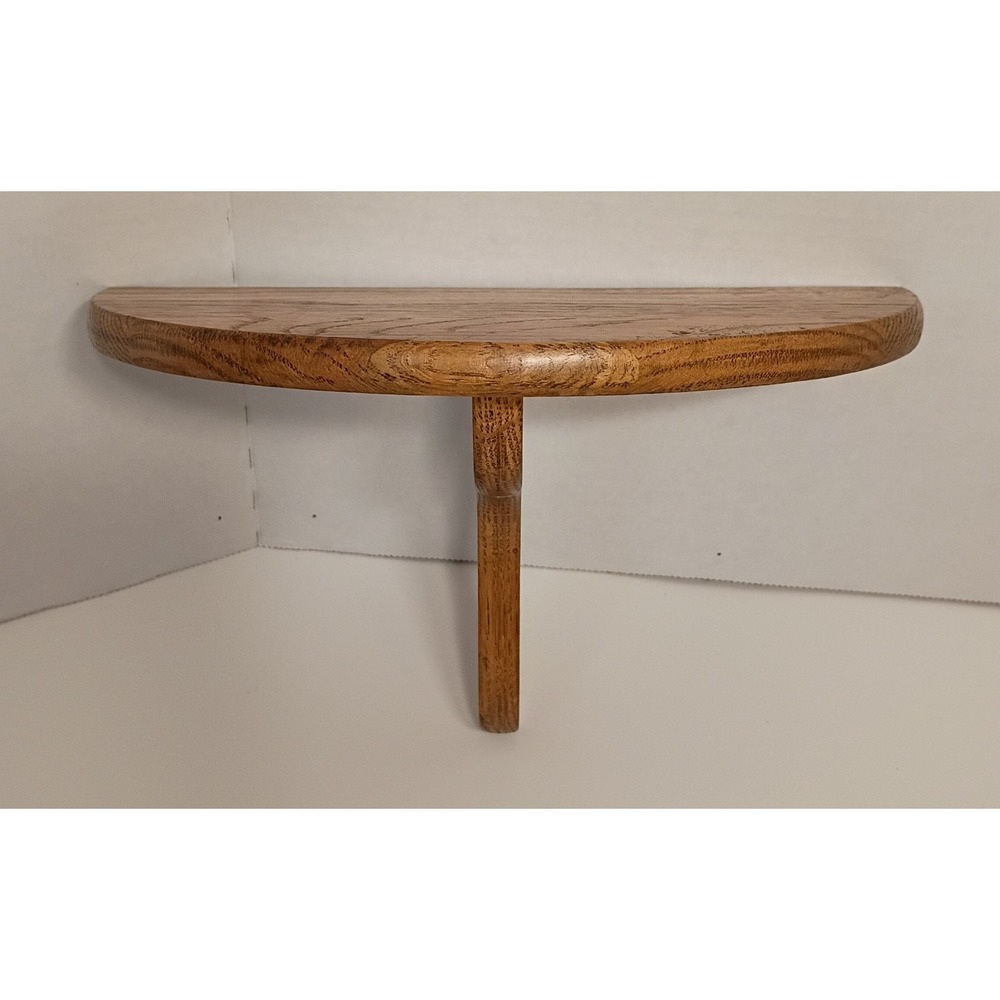 Vintage Solid Oak Half Circle Wall Shelf Sconce MCM Trinket Display 5.75 x9.75" - Picture 2 of 9